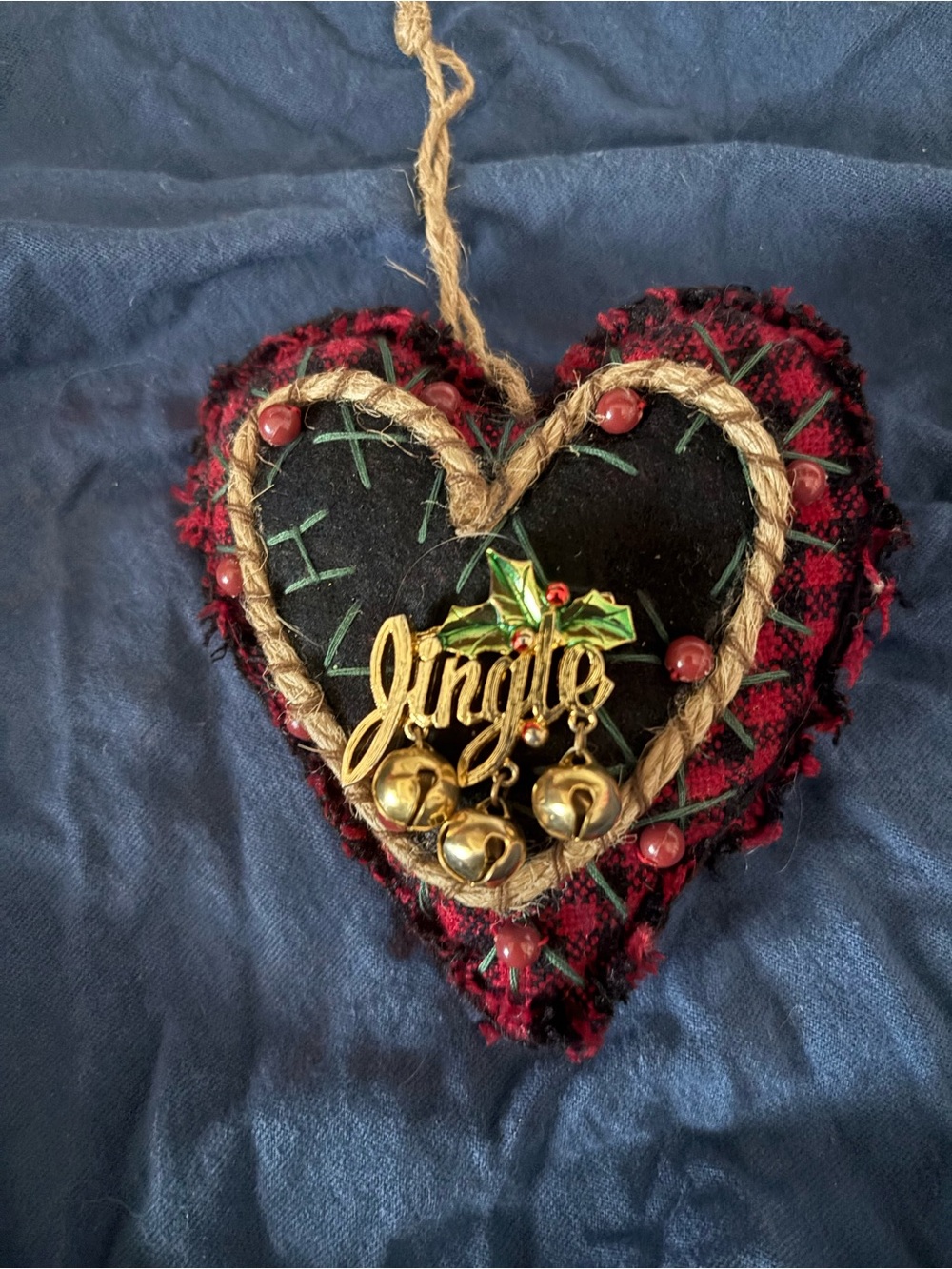 Holiday Jingle Heart Ornament and Brooch- Red and Black